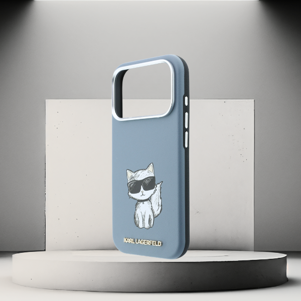 Karl Lagerfeld Smooth Choupette Sketch MagSafe dėklas, skirtas iPhone 18 Pro / 17 Pro - šviesiai mėlynas aprašymas - Prekės nuotrauka