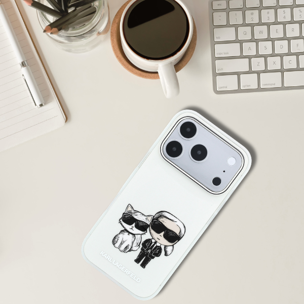 Dėklas Karl Lagerfeld Smooth Karl & Choupette Bodies Sketch MagSafe Case for iPhone 18 Pro / 17 Pro - rusvai gelsvas aprašymas - Prekės nuotrauka