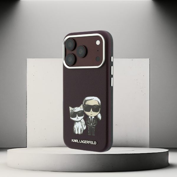 Dėklas Karl Lagerfeld Smooth Karl & Choupette Bodies Sketch MagSafe case for iPhone 18 Pro / 17 Pro - burgundy aprašymas - Prekės nuotrauka