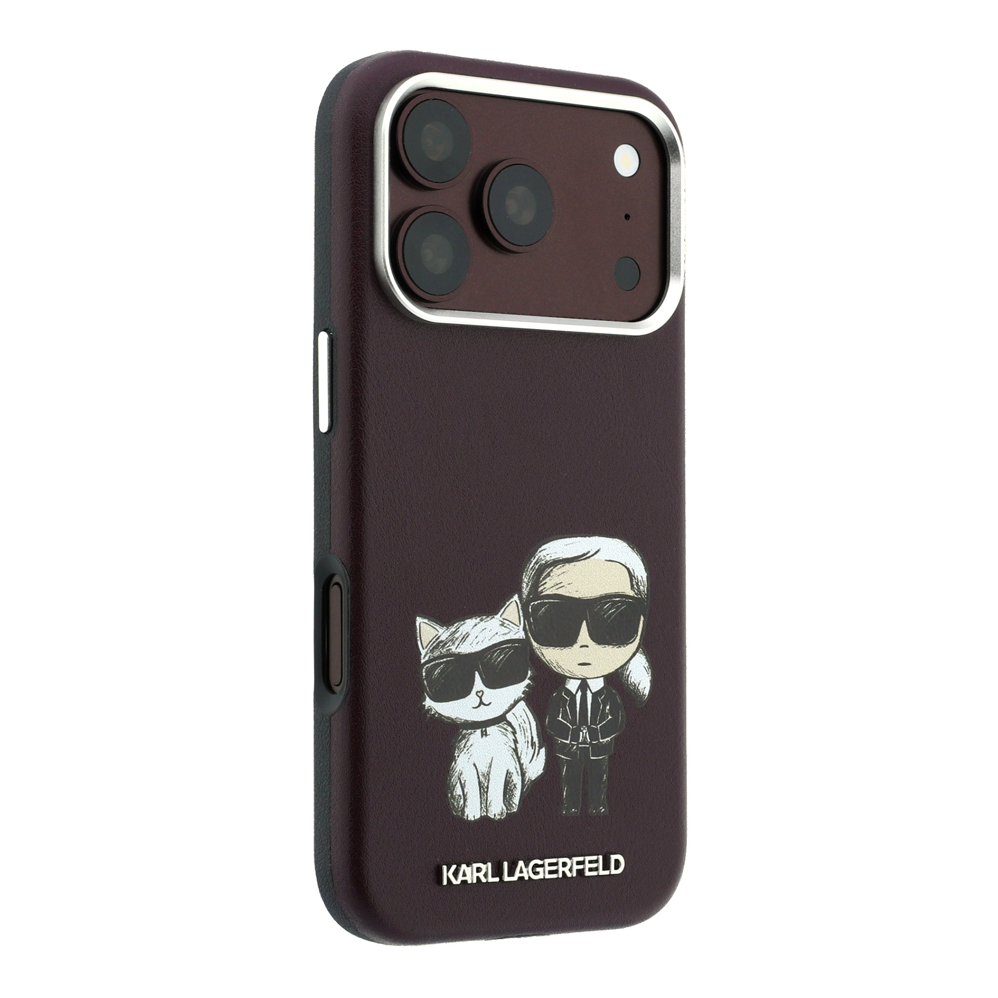 Dėklas Karl Lagerfeld Smooth Karl & Choupette Bodies Sketch MagSafe case for iPhone 18 Pro / 17 Pro - burgundy aprašymas - Prekės nuotrauka