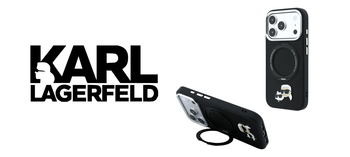 Karl Lagerfeld su žiediniu stovu 360 Karl & Choupette Heads Pin MagSafe dėklas iPhone 18 Pro / 17 Pro - Juodas aprašymas - Prekės nuotrauka
