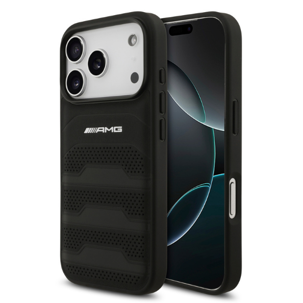 Dėklas Mercedes AMG Leather Debossed Lines Logo case for iPhone 18 Pro / 17 Pro - juodas aprašymas - Prekės nuotrauka
