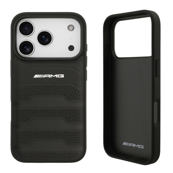 Dėklas Mercedes AMG Leather Debossed Lines Logo case for iPhone 18 Pro / 17 Pro - juodas aprašymas - Prekės nuotrauka