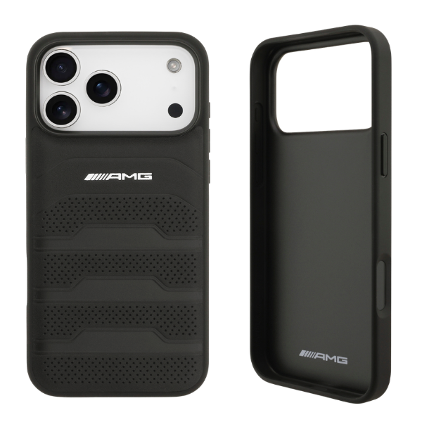 Dėklas Mercedes AMG Leather Debossed Lines Logo Case for iPhone 18 Pro Max / 17 Pro Max - Juodas aprašymas - Prekės nuotrauka