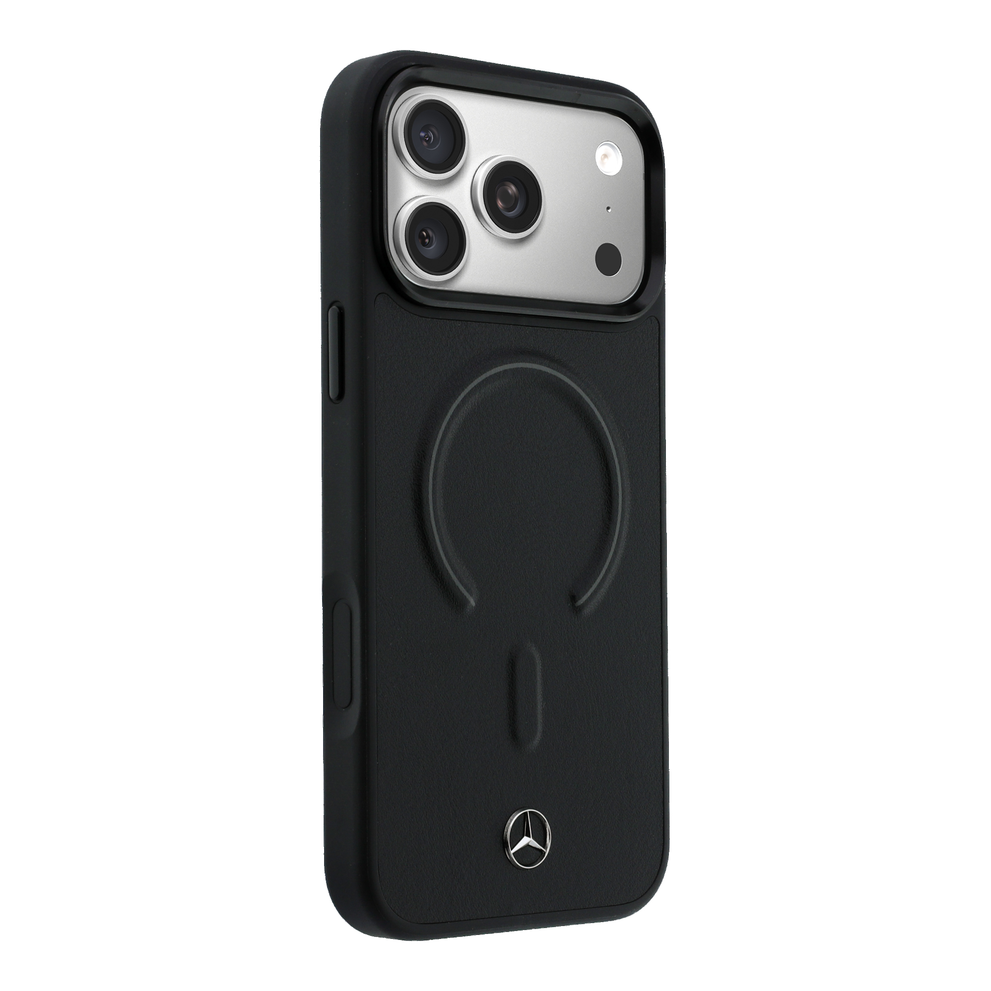 Dėklas Mercedes Leather 3D MagSafe Case, skirtas iPhone 18 Pro / 17 Pro – Juodas aprašymas - Prekės nuotrauka