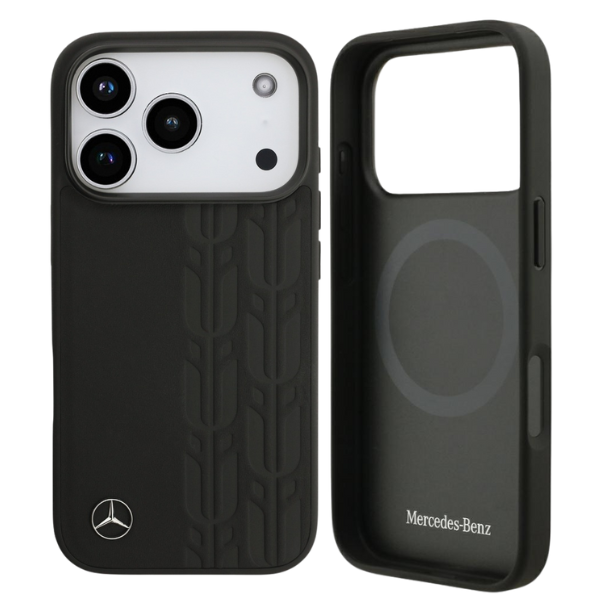 Mercedes Leather Laurel Leaves MagSafe dėklas skirtas iPhone 17 Pro juodos spalvos aprašymas - Prekės nuotrauka