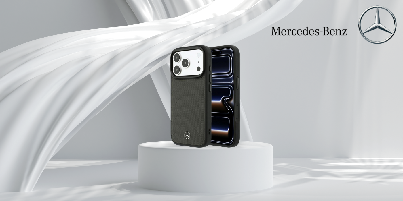 Dėklas Mercedes Leather Mesh with Bow Line MagSafe Case for iPhone 18 Pro / 17 Pro - Dark Gray aprašymas - Prekės nuotrauka
