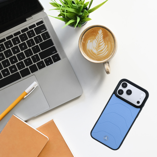 Dėklas Mercedes Leather Mesh with Bow Line MagSafe Case for iPhone 18 Pro / 17 Pro - Mėlyna aprašymas - Prekės nuotrauka