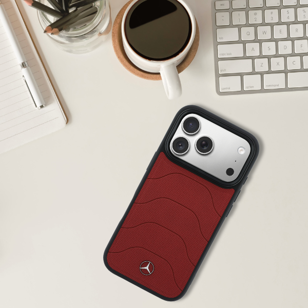 Dėklas Mercedes Leather Mesh with Bow Line MagSafe Case for iPhone 18 Pro Max / 17 Pro Max - Burgundy aprašymas - Prekės nuotrauka