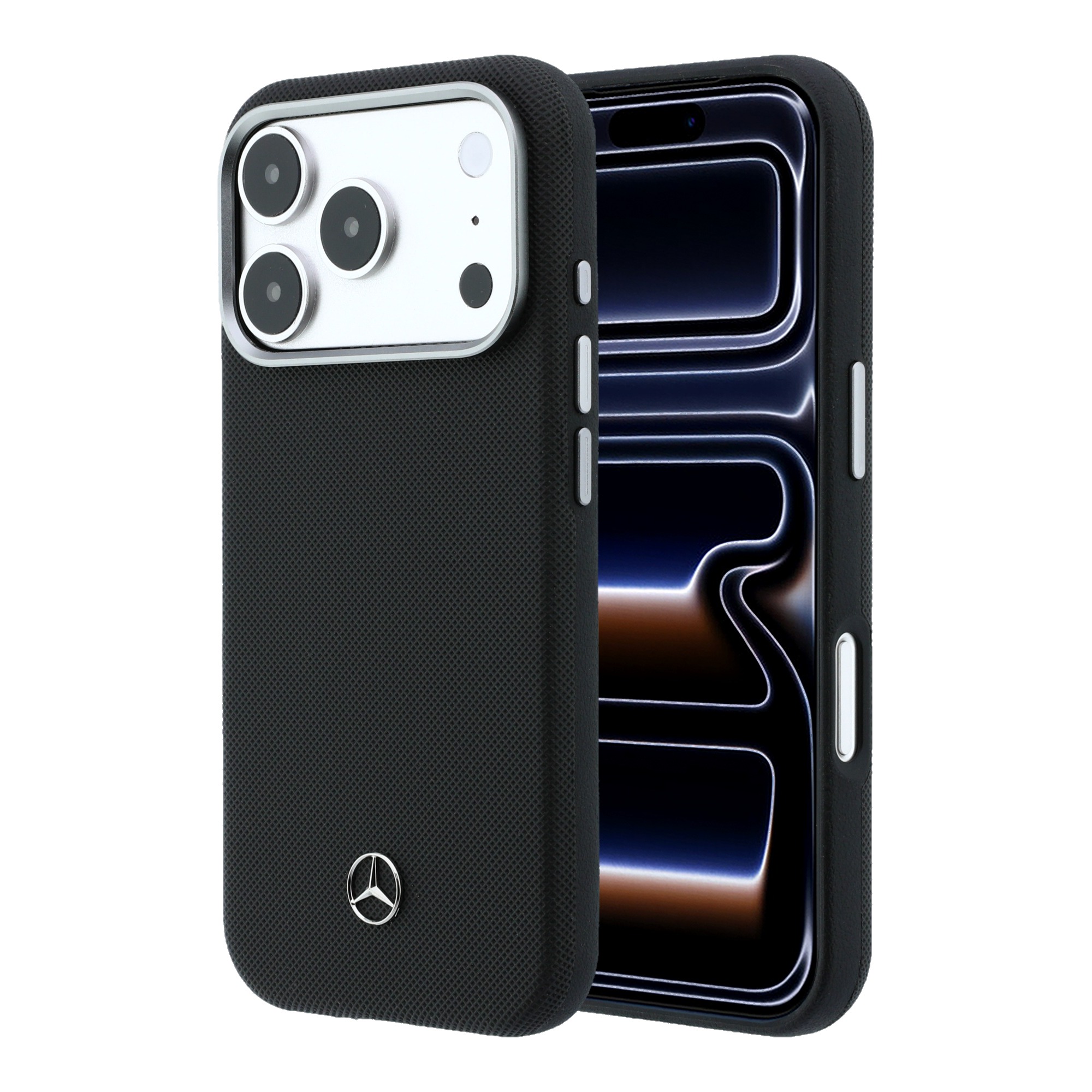 Dėklas Mercedes Leather Semi Wrap Grilis Pattern MagSafe Case for iPhone 17 Pro - Juodas aprašymas - Prekės nuotrauka
