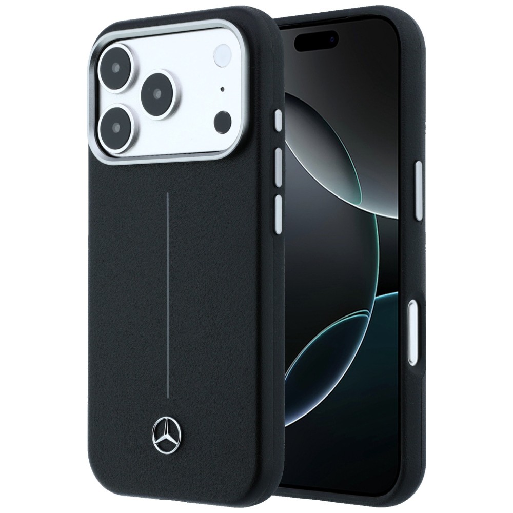 Dėklas Mercedes Leather Semi Wrap Iconic Line MagSafe Case for iPhone 18 Pro Max / 17 Pro Max - Juodas aprašymas - Prekės nuotrauka