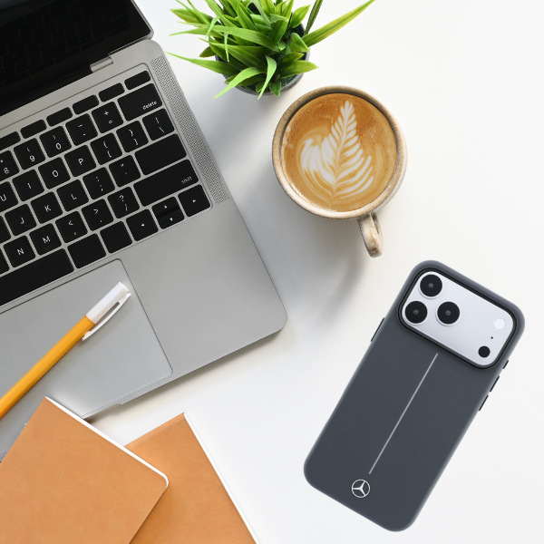 Dėklas Mercedes Leather Semi Wrap with Iconic Line MagSafe Case for iPhone 18 Pro Max / 17 Pro Max - Dark Gray aprašymas - Prekės nuotrauka