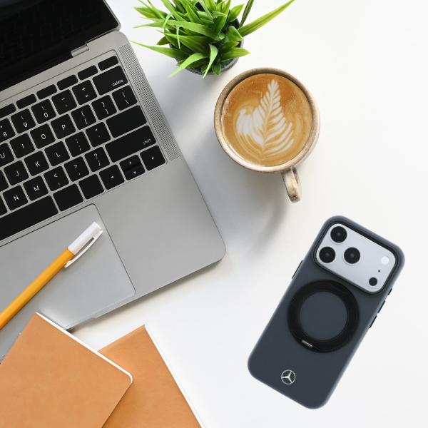 Dėklas Mercedes Leather with Ring Stand MagSafe Case for iPhone 18 Pro / 17 Pro - Dark Gray aprašymas - Prekės nuotrauka