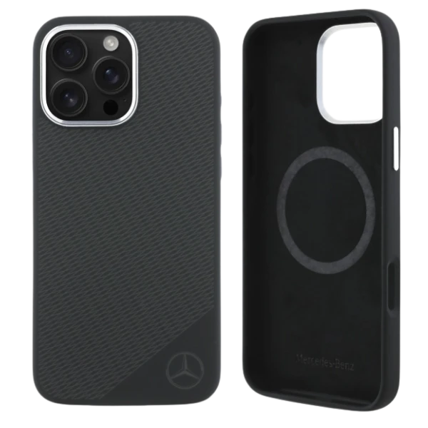IPHONE 16 PRO Mercedes Silikoninis Tonal Logo Wood Pattern MagSafe (MEHMP16L23SUGDK) dėklas telefonui juodos spalvos aprašymas - Prekės nuotrauka