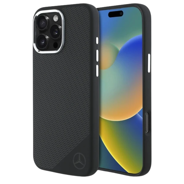 IPHONE 16 PRO Mercedes Silikoninis Tonal Logo Wood Pattern MagSafe (MEHMP16L23SUGDK) dėklas telefonui juodos spalvos aprašymas - Prekės nuotrauka