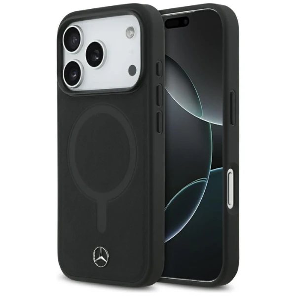 Dėklas Mercedes Plain Smooth Leather MagSafe skirtas Apple iPhone 17 Pro juodos spalvos aprašymas - Prekės nuotrauka