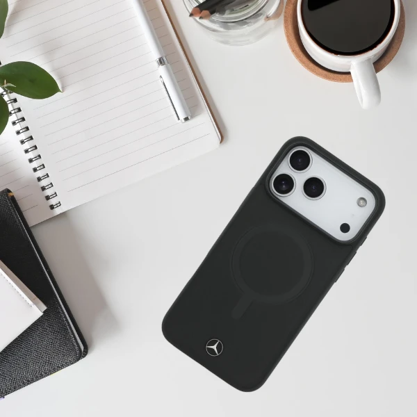 Dėklas Mercedes Plain Smooth Leather MagSafe skirtas Apple iPhone 17 Pro Max juodos spalvos aprašymas - Prekės nuotrauka
