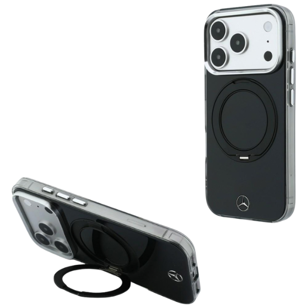 Dėklas Mercedes Ring Stand Iconic Logo MagSafe Case for iPhone 18 Pro / 17 Pro - Juodas aprašymas - Prekės nuotrauka