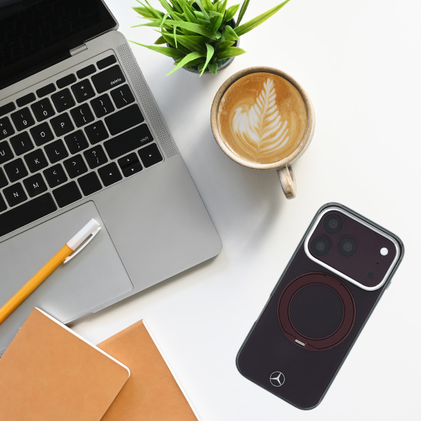 Dėklas Mercedes Ring Stand Iconic Logo MagSafe case for iPhone 18 Pro / 17 Pro - burgundy aprašymas - Prekės nuotrauka