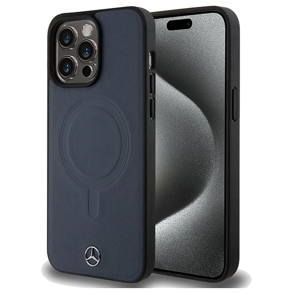 Mercedes Smooth Leather MagSafe dėklas, skirtas iPhone 15 Pro - Navy aprašymas - Prekės nuotrauka
