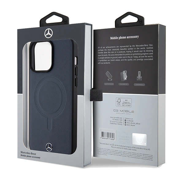 Mercedes Smooth Leather MagSafe dėklas, skirtas iPhone 15 Pro - Navy aprašymas - Prekės nuotrauka
