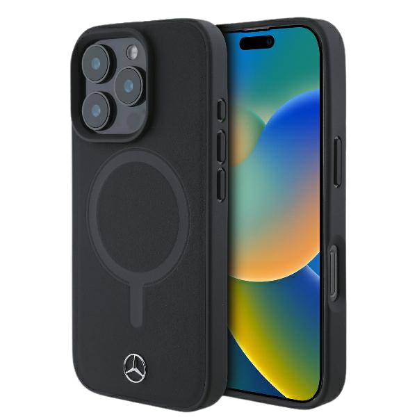 iPhone 16 Plus Mercedes Smooth Leather MagSafe (MEHMP16M23RCMK) telefono dėklas, juodos spalvos aprašymas - Prekės nuotrauka