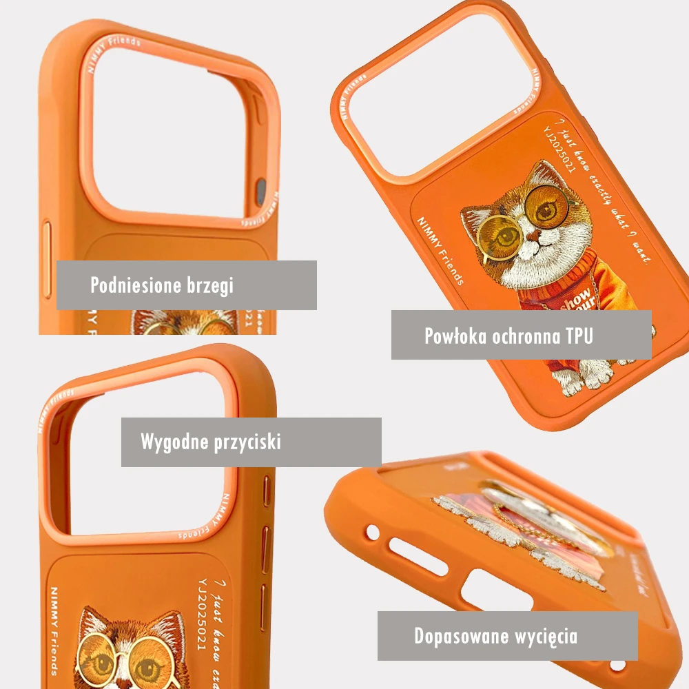 Dėklas Nimmy Glasses Cool Cat Case for iPhone 17 Pro Max - Oranžinis aprašymas - Prekės nuotrauka