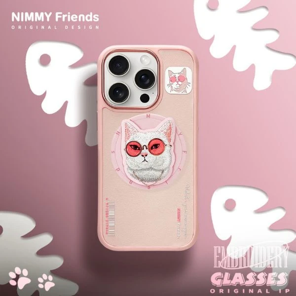 Dėklas Nimmy Glasses Cool Cat MagSafe Apple iPhone 16 Pro rožinės spalvos aprašymas - Prekės nuotrauka