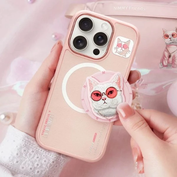 Dėklas Nimmy Glasses Cool Cat MagSafe Apple iPhone 16 Pro Max rožinės spalvos aprašymas - Prekės nuotrauka