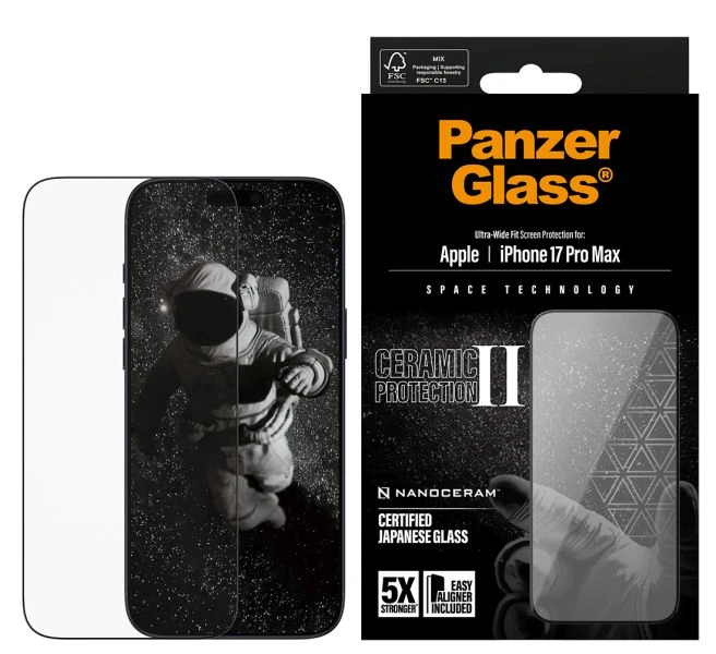 Panzer Glass „PanzerGlass Ceramic II“ itin plataus kampo grūdintas stiklas, skirtas „iPhone 17 Pro Max“ aprašymas - Prekės nuotrauka