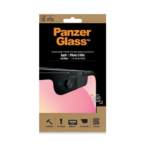 Panzer Glass PanzerGlass CamSlider AB Apple, iPhone 13 mini CF, Grūdintas stiklas, Juodas, Privatus stiklas, Tinka dėklui aprašymas - Prekės nuotrauka