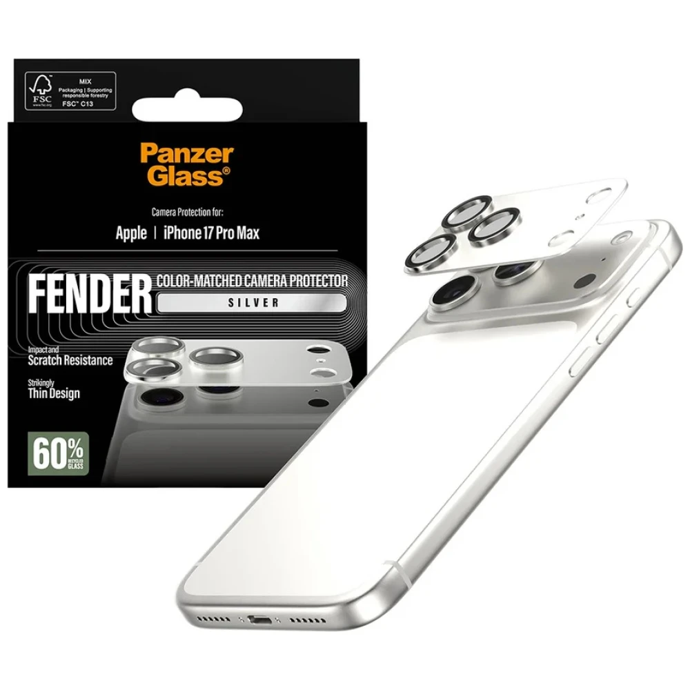 Panzer Glass PanzerGlass Fender Camera Protector for iPhone 17 Pro Max - Sidabrinis aprašymas - Prekės nuotrauka