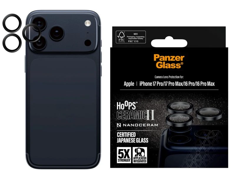 Panzer Glass PanzerGlass Hoops Ceramic II Camera Lens Glass for iPhone 17 Pro / 17 Pro Max / 16 Pro / 16 Pro Max - Juodas aprašymas - Prekės nuotrauka
