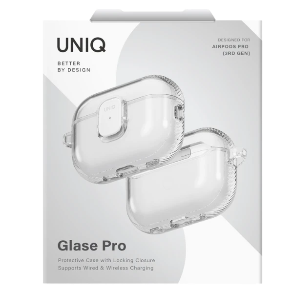 „Uniq Glase Pro“ dėklas, skirtas „AirPods Pro 3“ – su užraktu – permatomas aprašymas - Prekės nuotrauka „Uniq Glase Pro“ dėklas, skirtas „AirPods Pro 3“ – su užraktu – permatomas aprašymas - Prekės nuotrauka