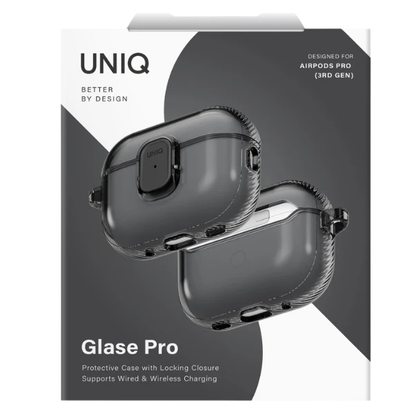 Dėklas Uniq Glase Pro Case for AirPods Pro 3 Lock Case - Transparent Juodas aprašymas - Prekės nuotrauka