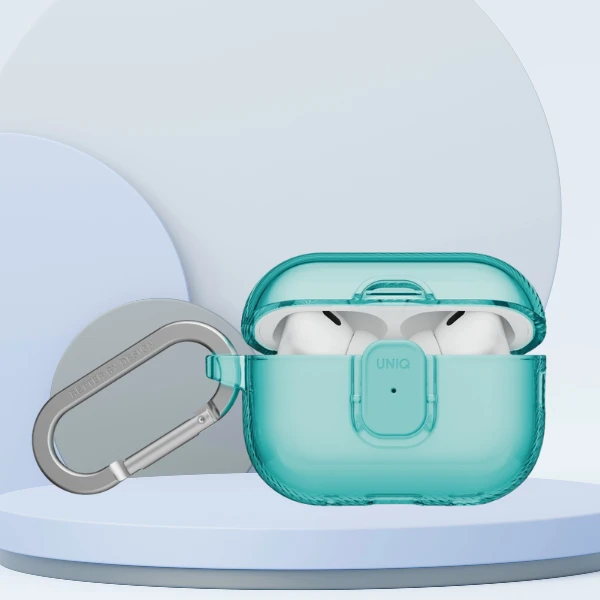 „Uniq Glase Pro“ dėklas, skirtas „AirPods Pro 3“ ausinėms, su užraktu – permatomas Mėlyna aprašymas - Prekės nuotrauka