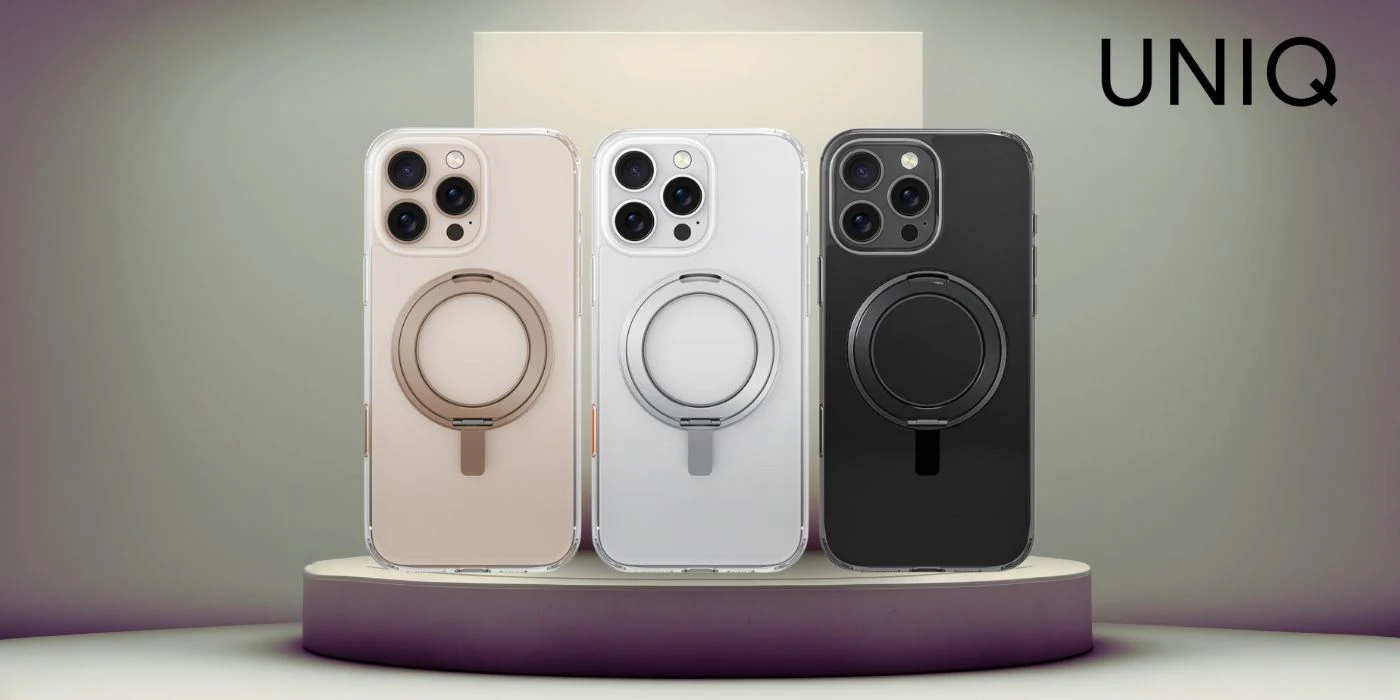 „Uniq Swivix 360“ besisukantis dėklas su atrama, skirtas „iPhone 16 Pro Max“ – skaidrus aprašymas - Prekės nuotrauka