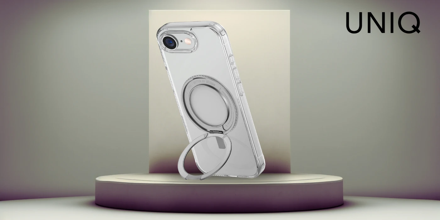 „Uniq Swivix 360“ besisukantis dėklas su atrama, skirtas „iPhone 16e“ – permatomas aprašymas - Prekės nuotrauka „Uniq Swivix 360“ besisukantis dėklas su atrama, skirtas „iPhone 16e“ – permatomas aprašymas - Prekės nuotrauka