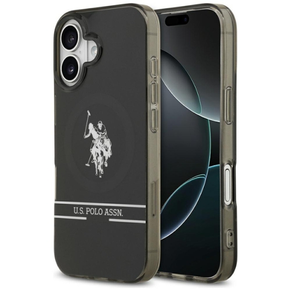 Us Polo Assn US Polo DH and Bottom Stripe Logo MagSafe dėklas skirtas Apple iPhone 17 juodos spalvos aprašymas - Prekės nuotrauka