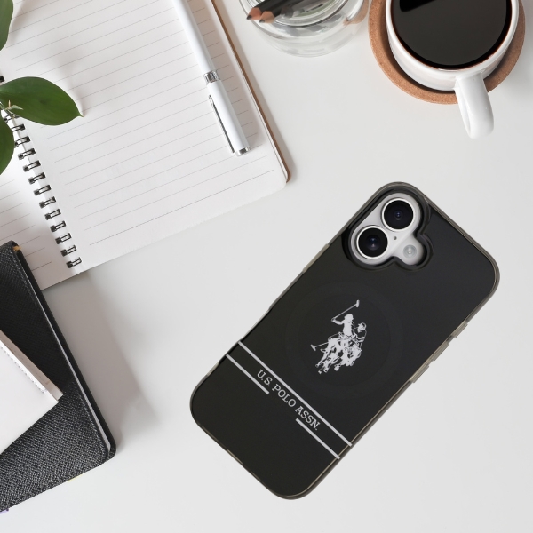 Us Polo Assn US Polo DH and Bottom Stripe Logo MagSafe dėklas skirtas Apple iPhone 17 juodos spalvos aprašymas - Prekės nuotrauka
