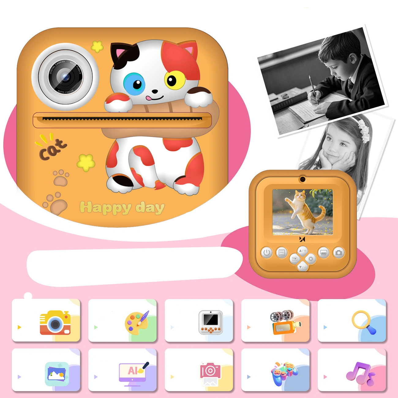 Wozinsky WDT-03 Thermal Spausdintuvas Camera for Kids - Rožinė aprašymas - Prekės nuotrauka