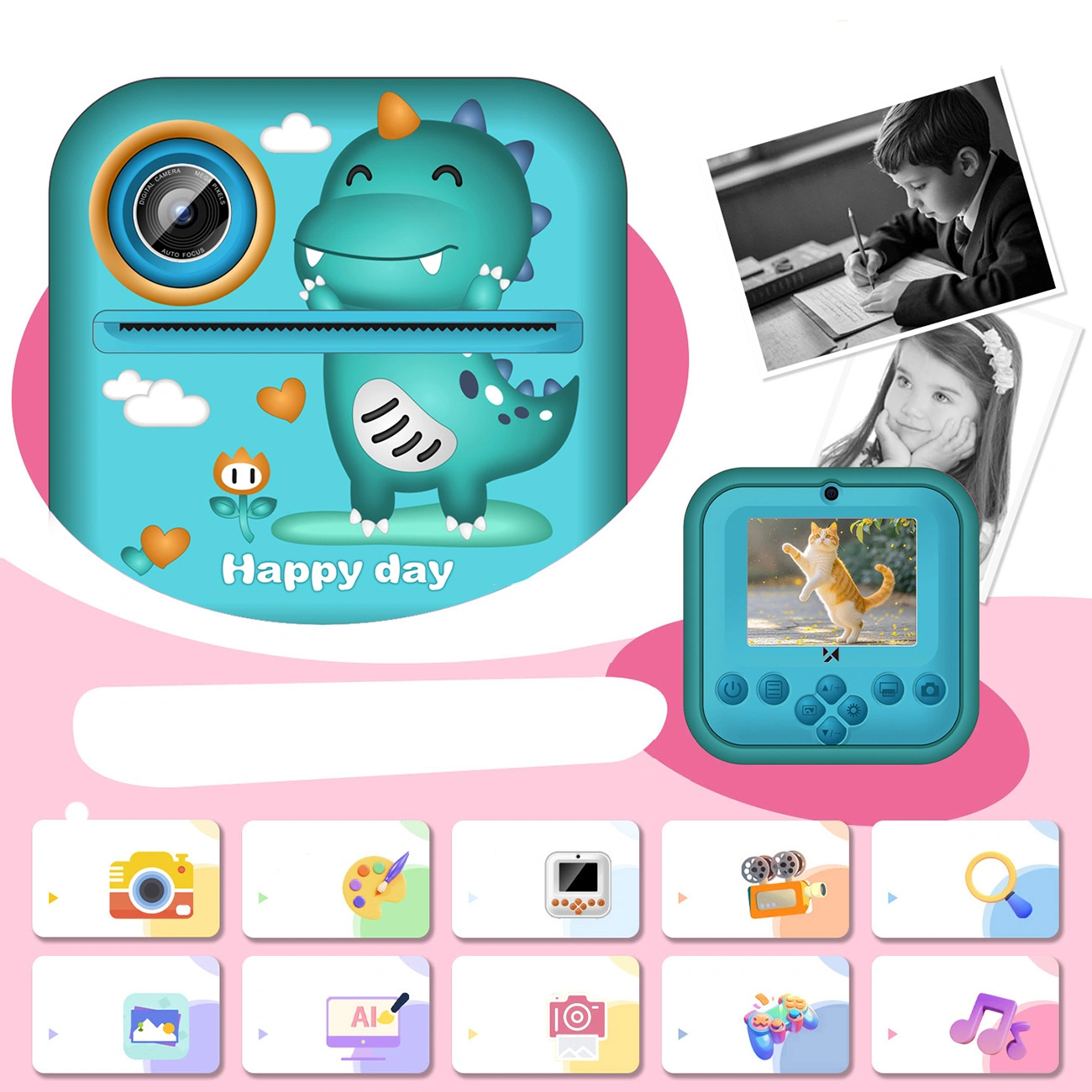 Wozinsky WDT-04 thermal spausdintuvas camera for kids - žalias aprašymas - Prekės nuotrauka