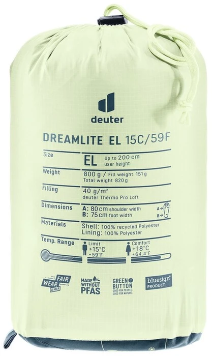 DEUTER DREAMLITE 15C/59 F Sleeping Bag mėlynas