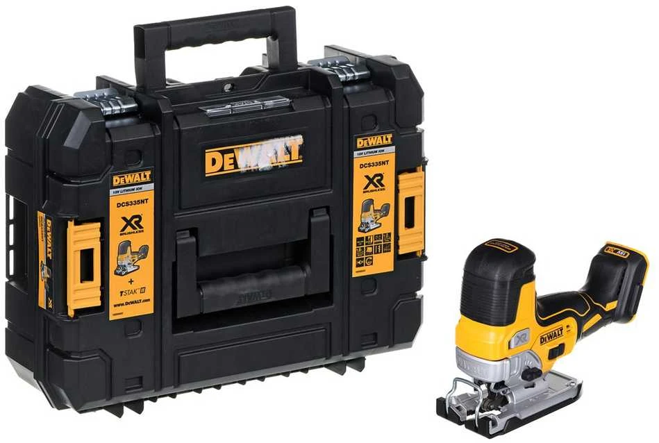 DEWALT akumuliatorinis siaurapjūklis DCS335NT 18V be akumuliatoriaus ir kroviklio su lagaminu TSTAK