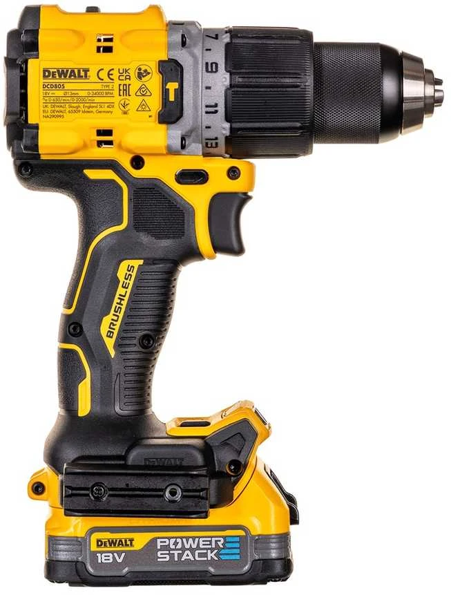 Smūginis gręžtuvas-suktuvas DeWalt DCD805E2T-QW; 18 V; 2x1,7 Ah akum.