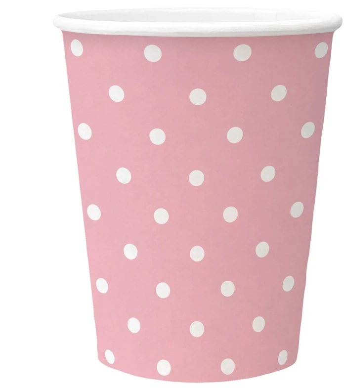 Vienkartiniai puodeliai PAW Rožinė Dots, 250 ml, 8 vnt.