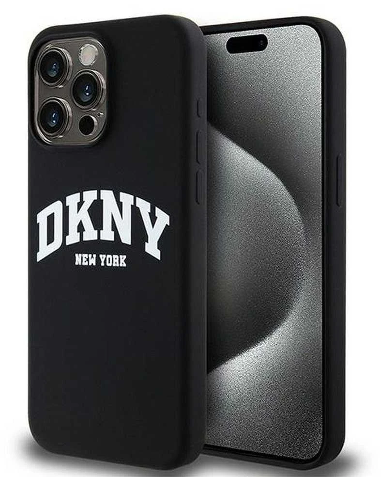 DKNY DKHMP13XSNYACH Apple iPhone 13 Pro Max 6.7″ juodos spalvos kietas dėklas Liquid Silicone baltos spalvos Printed Logo MagSafe