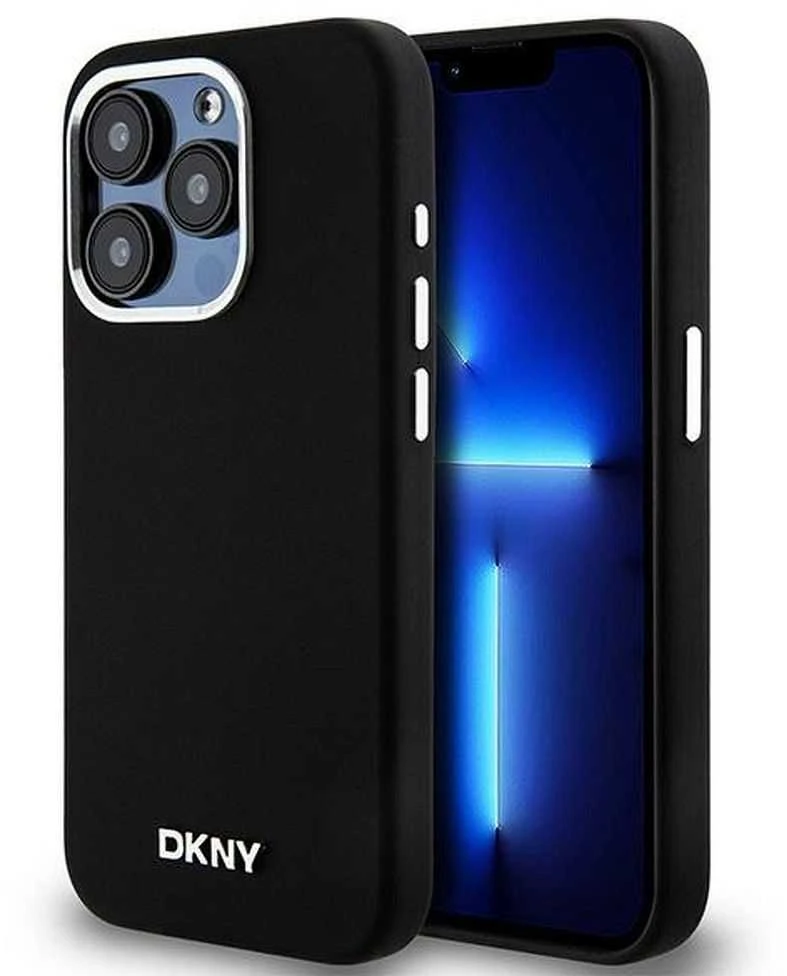 DKNY DKHMP14LSMCHLK Apple iPhone 14 Pro 6.1″ juodos spalvos kietas dėklas Liquid Silicone Small Metal Logo MagSafe