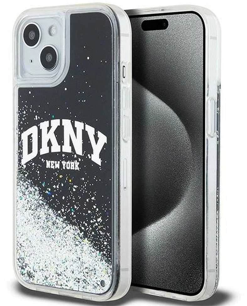 DKNY DKHCP15MLBNAEK Apple iPhone 15 Plus 14 Plus 6.7″ juodos spalvos kietas dėklas Liquid Glitter Big Logo