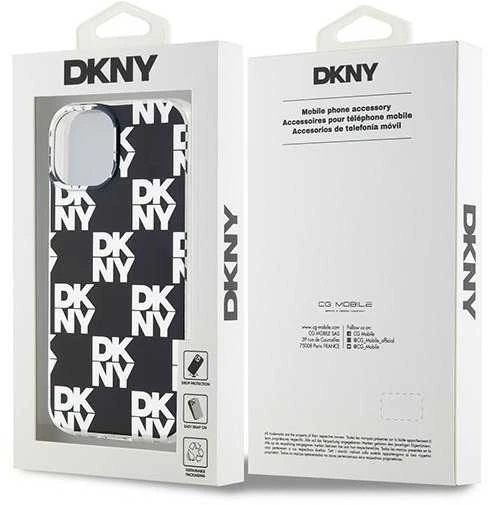 DKNY DKHCP15SHDLCEK Apple iPhone 15 14 13 6.1 inch juodos spalvos kietas dėklas IML Checkered Mono Pattern